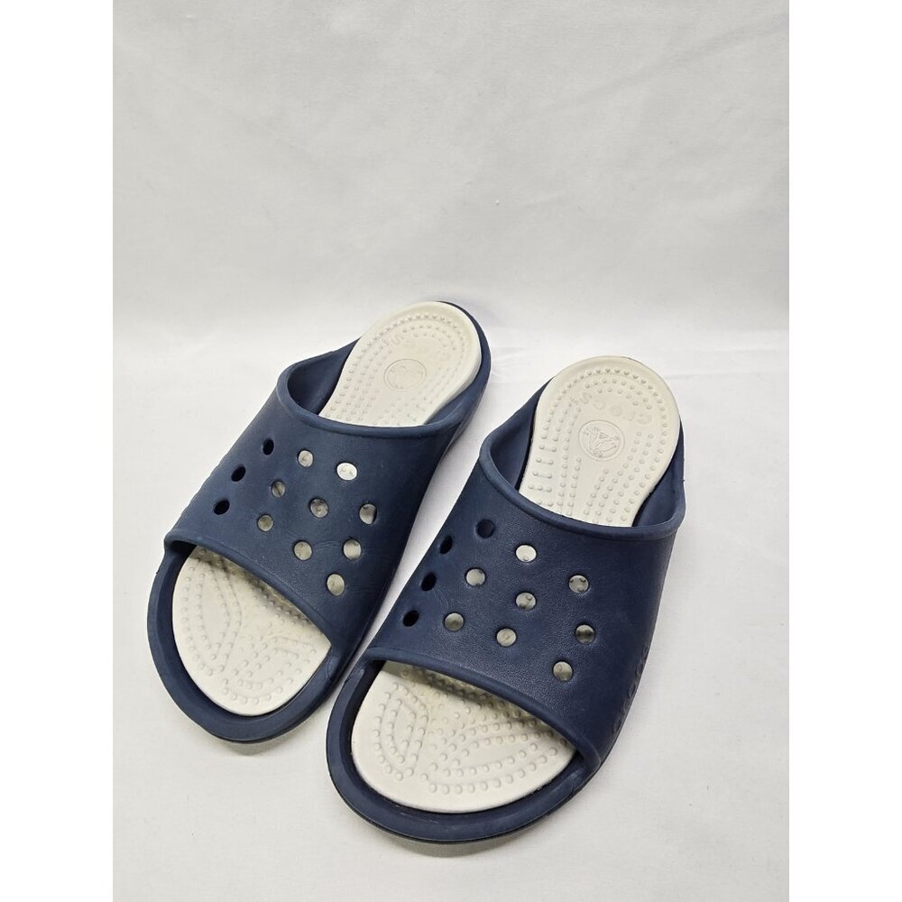 Crocs Scute Slides Sandals Navy Blue/White Two Tone Unisex Size Mens 7/ Womens 9